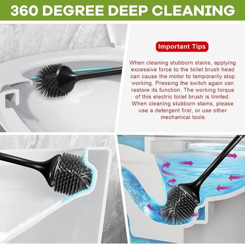 Electric Toilet Brush and Holder Set,Toilet Bowl Brush,Wireless Electric Spin Scrubber,with Silicone Brush Head Self-Cleaning Light and Ventilated Slot Base,USB Charging Cable,Wall Mount Sticker in Saudi Arabia