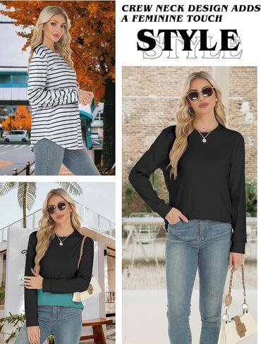 AURUZA البلوز للنساء الصوف طويلة الأكمام Crewneck البلوز المرأة السببية فضفاضة تناسب البلوز تونك ملابس الخريف in Saudi Arabia