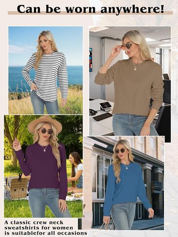 AURUZA البلوز للنساء الصوف طويلة الأكمام Crewneck البلوز المرأة السببية فضفاضة تناسب البلوز تونك ملابس الخريف in Saudi Arabia