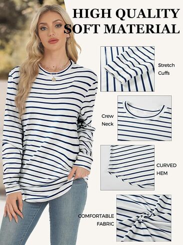 AURUZA البلوز للنساء الصوف طويلة الأكمام Crewneck البلوز المرأة السببية فضفاضة تناسب البلوز تونك ملابس الخريف in Saudi Arabia