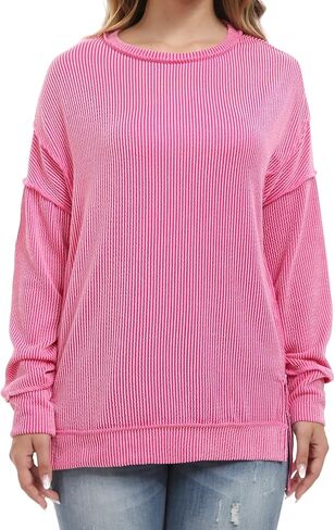 levaca Womens Long Sleeve Tops Ribbed Loose Fit Oversized Sweatshirts with Side Slit High Low Hem Fall Outfits 2024 in Kuwait