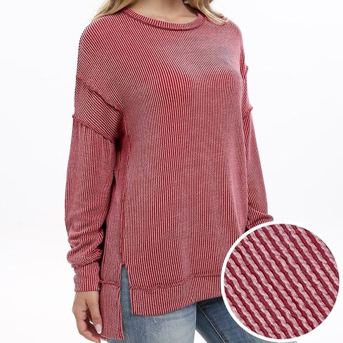 levaca Womens Long Sleeve Tops Ribbed Loose Fit Oversized Sweatshirts with Side Slit High Low Hem Fall Outfits 2024 in Kuwait