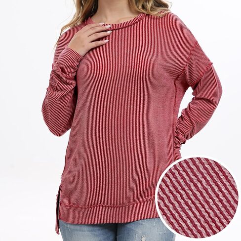 levaca Womens Long Sleeve Tops Ribbed Loose Fit Oversized Sweatshirts with Side Slit High Low Hem Fall Outfits 2024 in Kuwait