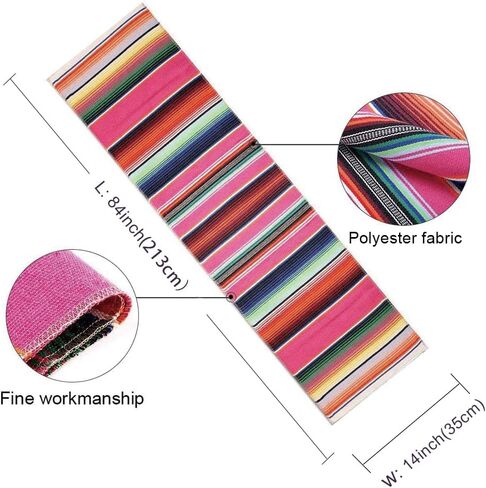 مفرش طاولة سيرابي المكسيكي مقاس 35.56 × 84 بوصة لتزيين حفلات الزفاف المكسيكية والنزهات الخارجية وطاولة الطعام، مفارش طاولة حفلات استقبال المولود الجديد in Kuwait