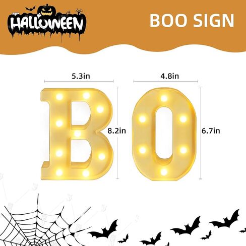 ديكورات الهالوين في الأماكن المغلقة - 3 مصابيح LED سرادق تضيء الحروف "BOO" لافتة ديكور الهالوين للمنزل والمطبخ والمدفأة وديكور الحفلات in Saudi Arabia