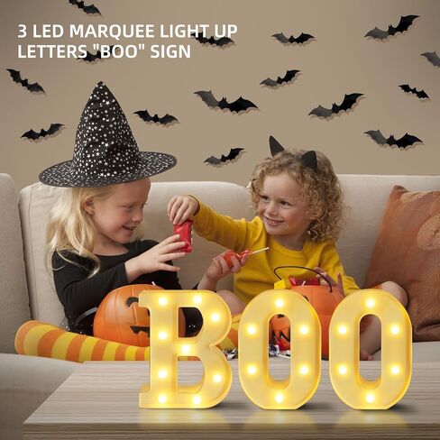 ديكورات الهالوين في الأماكن المغلقة - 3 مصابيح LED سرادق تضيء الحروف "BOO" لافتة ديكور الهالوين للمنزل والمطبخ والمدفأة وديكور الحفلات in Saudi Arabia