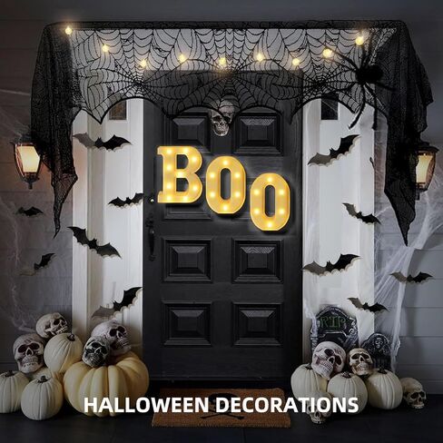 ديكورات الهالوين في الأماكن المغلقة - 3 مصابيح LED سرادق تضيء الحروف "BOO" لافتة ديكور الهالوين للمنزل والمطبخ والمدفأة وديكور الحفلات in Saudi Arabia