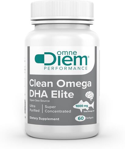 كبسولات هلامية Omne Diem Clean Omega DHA Elite - مكملات فيتامين زيت السمك أوميغا 3 فائقة التركيز مع DHA لصحة الدماغ ودعم المفاصل والأداء الرياضي - 1000 مجم - 60 كبسولة هلامية in Saudi Arabia