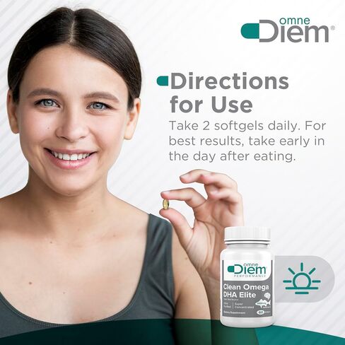 كبسولات هلامية Omne Diem Clean Omega DHA Elite - مكملات فيتامين زيت السمك أوميغا 3 فائقة التركيز مع DHA لصحة الدماغ ودعم المفاصل والأداء الرياضي - 1000 مجم - 60 كبسولة هلامية in Saudi Arabia