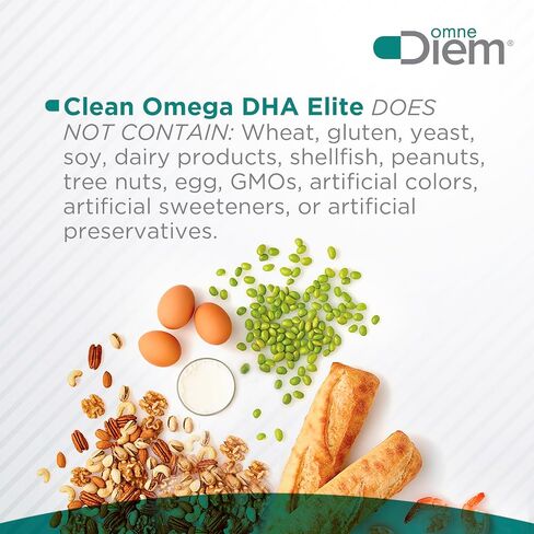 كبسولات هلامية Omne Diem Clean Omega DHA Elite - مكملات فيتامين زيت السمك أوميغا 3 فائقة التركيز مع DHA لصحة الدماغ ودعم المفاصل والأداء الرياضي - 1000 مجم - 60 كبسولة هلامية in Saudi Arabia
