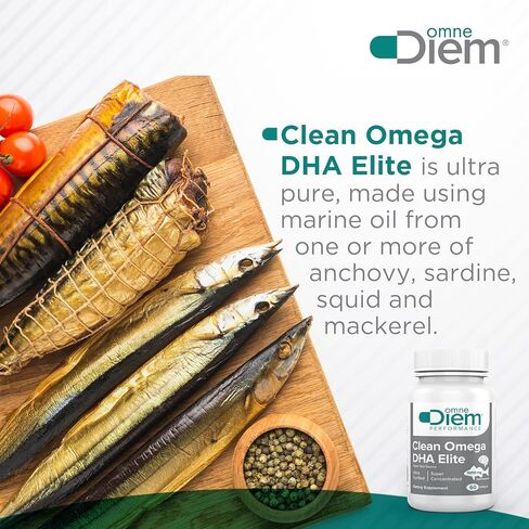 كبسولات هلامية Omne Diem Clean Omega DHA Elite - مكملات فيتامين زيت السمك أوميغا 3 فائقة التركيز مع DHA لصحة الدماغ ودعم المفاصل والأداء الرياضي - 1000 مجم - 60 كبسولة هلامية in Saudi Arabia