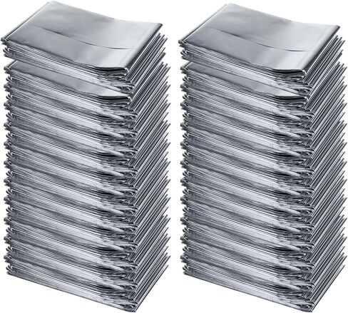 بطانيات SearQing للطوارئ مايلر الحرارية بطانية مساحة (50 حزمة) - بطانية تخييم مصممة للاستخدام في الهواء الطلق، والمشي لمسافات طويلة، والبقاء على قيد الحياة، والماراثون، والحفاظ على حرارة الجسم (اللون الفضي) in Kuwait