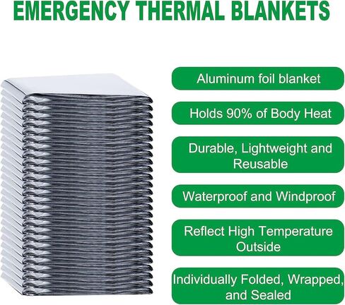 بطانيات SearQing للطوارئ مايلر الحرارية بطانية مساحة (50 حزمة) - بطانية تخييم مصممة للاستخدام في الهواء الطلق، والمشي لمسافات طويلة، والبقاء على قيد الحياة، والماراثون، والحفاظ على حرارة الجسم (اللون الفضي) in Kuwait