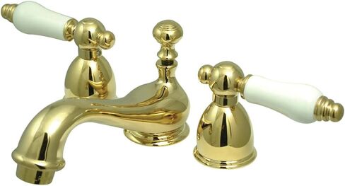 Kingston Brass KS3952PL Restoration Mini Widespread Lavatory Faucet with Porcelain Lever Handle, Polished Brass,4-Inch Adjustable Center in Saudi Arabia