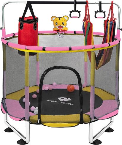 Trampoline for Kids, 5FT Adjustable Toddler Trampoline, Indoor/Outdoor Baby Trampoline with Enclosure Net, No-Gap Safe Design, Gifts for Boys & Girls (Pink) (Yellow Blue) in Saudi Arabia