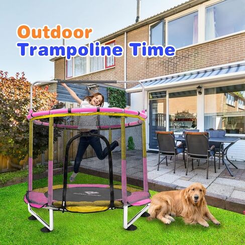 Trampoline for Kids, 5FT Adjustable Toddler Trampoline, Indoor/Outdoor Baby Trampoline with Enclosure Net, No-Gap Safe Design, Gifts for Boys & Girls (Pink) (Yellow Blue) in Saudi Arabia