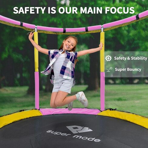 Trampoline for Kids, 5FT Adjustable Toddler Trampoline, Indoor/Outdoor Baby Trampoline with Enclosure Net, No-Gap Safe Design, Gifts for Boys & Girls (Pink) (Yellow Blue) in Saudi Arabia