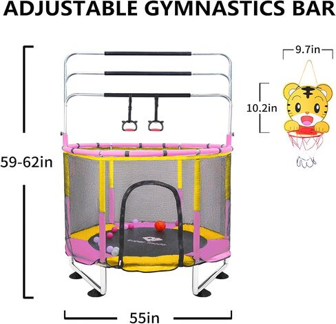 Trampoline for Kids, 5FT Adjustable Toddler Trampoline, Indoor/Outdoor Baby Trampoline with Enclosure Net, No-Gap Safe Design, Gifts for Boys & Girls (Pink) (Yellow Blue) in Saudi Arabia