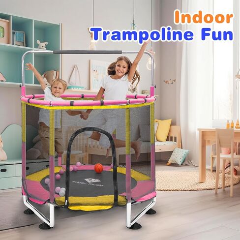 Trampoline for Kids, 5FT Adjustable Toddler Trampoline, Indoor/Outdoor Baby Trampoline with Enclosure Net, No-Gap Safe Design, Gifts for Boys & Girls (Pink) (Yellow Blue) in Saudi Arabia