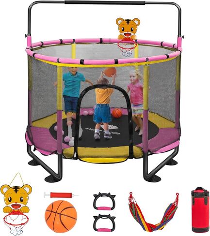 Trampoline for Kids, 5FT Adjustable Toddler Trampoline, Indoor/Outdoor Baby Trampoline with Enclosure Net, No-Gap Safe Design, Gifts for Boys & Girls (Pink) (Yellow Blue) in Saudi Arabia