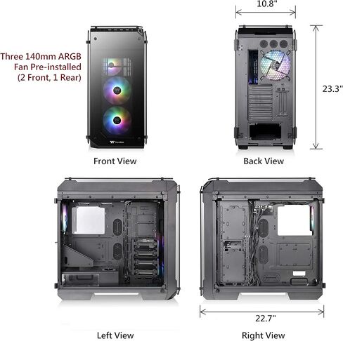 View 170 TG ARGB Black Micro-ATX Case; 3x120mm ARGB Fans included; Supports Up to 280mm Radiator; Front & Side Dual Tempered Glass Panel; CA-1Z4-00M1WN-00; 3 Year Warranty in Saudi Arabia