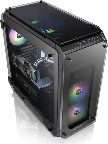 View 170 TG ARGB Black Micro-ATX Case; 3x120mm ARGB Fans included; Supports Up to 280mm Radiator; Front & Side Dual Tempered Glass Panel; CA-1Z4-00M1WN-00; 3 Year Warranty in Saudi Arabia