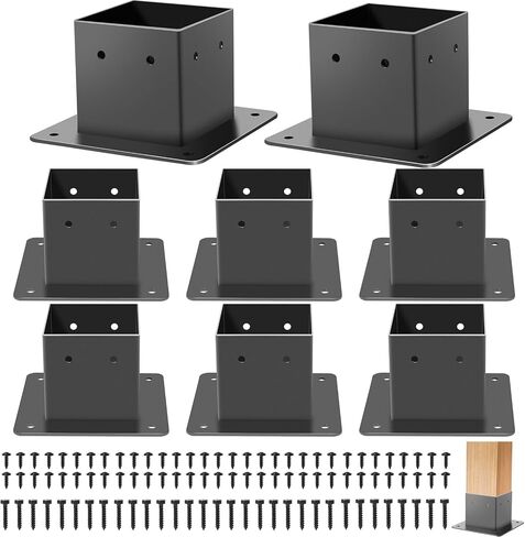 4x4 Post Base, 4Pcs Post Brackets (Inner Size 3.5"x3.5"), Black Powder-Coated Heavy Duty Steel Fence Post Anchor for Deck Porch Railing Pergola Support in Saudi Arabia
