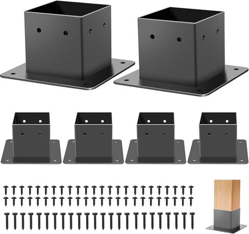4x4 Post Base, 4Pcs Post Brackets (Inner Size 3.5"x3.5"), Black Powder-Coated Heavy Duty Steel Fence Post Anchor for Deck Porch Railing Pergola Support in Saudi Arabia