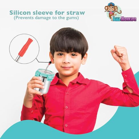 Stainless Steel Toddler Cups - Spill Proof Sippy Cup, 10.2 Oz Pack Of 2, Sea Green - Tumbler Cup for Kids, Smoothie Cup, Ideal for Toddlers and Kids, with Silicon Sleeve Tip Straw and Lid in Saudi Arabia