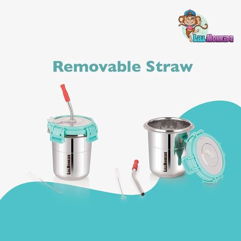 Stainless Steel Toddler Cups - Spill Proof Sippy Cup, 10.2 Oz Pack Of 2, Sea Green - Tumbler Cup for Kids, Smoothie Cup, Ideal for Toddlers and Kids, with Silicon Sleeve Tip Straw and Lid in Saudi Arabia