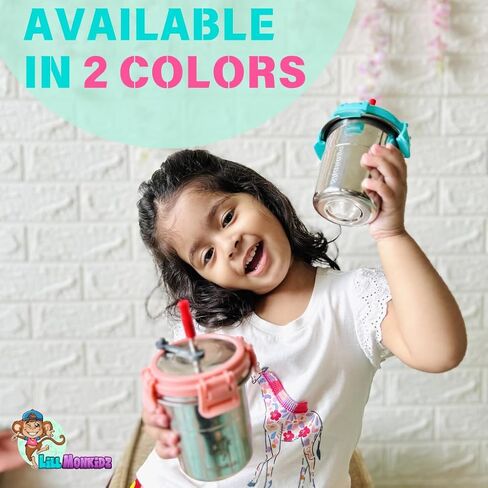 Stainless Steel Toddler Cups - Spill Proof Sippy Cup, 10.2 Oz Pack Of 2, Sea Green - Tumbler Cup for Kids, Smoothie Cup, Ideal for Toddlers and Kids, with Silicon Sleeve Tip Straw and Lid in Saudi Arabia