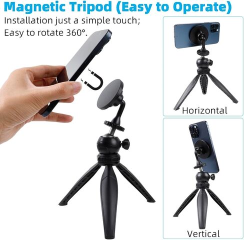 Tripod for iPhone, Flexible Phone Tripod Stand with Wireless Remote Compatible with Magsafe, Mini Magnetic Tripod Mount for iPhone 15 Plus Pro Max 14 13 12 Series in Saudi Arabia