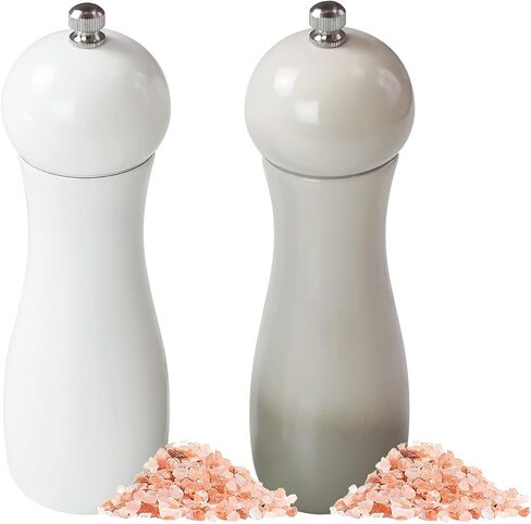 Manual Wooden Salt and Pepper Mills Shakers, 6.5 inch Salt and Pepper Grinders Set,Ceramic Rotor with Strong Adjustable Coarseness-White in Saudi Arabia