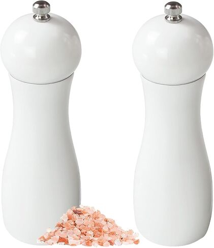 Manual Wooden Salt and Pepper Mills Shakers, 6.5 inch Salt and Pepper Grinders Set,Ceramic Rotor with Strong Adjustable Coarseness-White in Saudi Arabia