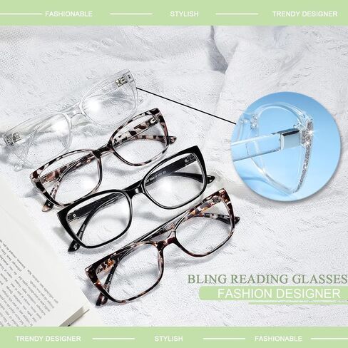 Oversized Reading Glasses 1.5 Designer Readers for Women Retro Cat Eye Large Clear Frame 1.0 1.25 1.5 1.75 2.0 2.25 2.5 2.75 3.0 3.5 4.0 5.0 6.0 Bling Reading Glasses Transparent in Kuwait