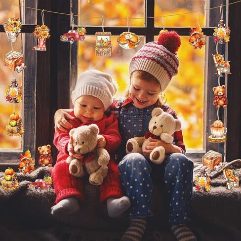 Junebrushs 36 حزمة الخريف الشكر الحلي الخشبية للمنزل، الطباعة على الوجهين يترك الزينة اليقطين لشرفة رف الشجرة معلقة مع الحبال حفرة ما قبل الحفر لديكور حفلة حصاد الخريف in Kuwait