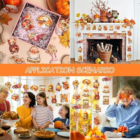 Junebrushs 36 حزمة الخريف الشكر الحلي الخشبية للمنزل، الطباعة على الوجهين يترك الزينة اليقطين لشرفة رف الشجرة معلقة مع الحبال حفرة ما قبل الحفر لديكور حفلة حصاد الخريف in Kuwait