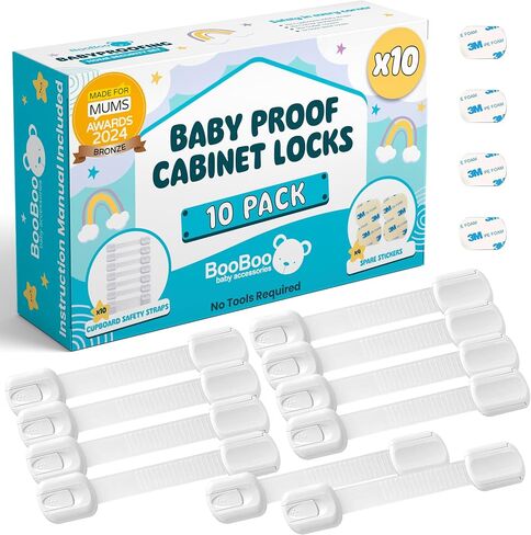 Booboo (60 Pack) Child Safety Baby Proofing Kit | x10 Cabinet Drawer Locks, x20 Corner Guards, x30 Outlet Covers | Baby Proof Your Home & Kitchen with No Trapped Fingers | No Tools Needed in Saudi Arabia