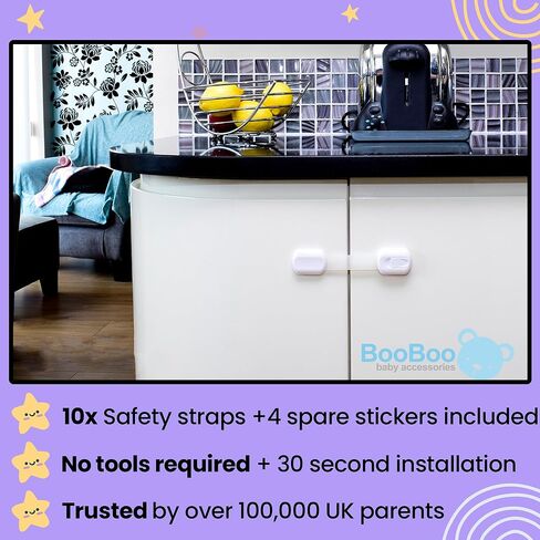 Booboo (60 Pack) Child Safety Baby Proofing Kit | x10 Cabinet Drawer Locks, x20 Corner Guards, x30 Outlet Covers | Baby Proof Your Home & Kitchen with No Trapped Fingers | No Tools Needed in Saudi Arabia