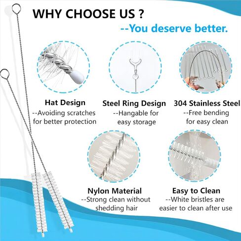 [5 Pieces] 2-Size Cleaning Brush Set - Long Straw Brush, Suitable for Cleaning Straws, Pipes, Small Bottles, Straw Cups, and Difficult to Clean Corners and Crevices in Saudi Arabia