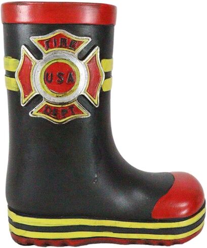 Ebros Gift Patriotic American Hero Fire Fighters Fireman Red Black and Yellow Boot Hand Painted Resin Decorative Flower Bouquet Vase Or Planter Figurine Fire Department 911 Home Decor Accent in Saudi Arabia