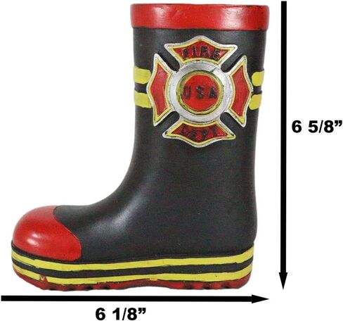 Ebros Gift Patriotic American Hero Fire Fighters Fireman Red Black and Yellow Boot Hand Painted Resin Decorative Flower Bouquet Vase Or Planter Figurine Fire Department 911 Home Decor Accent in Saudi Arabia