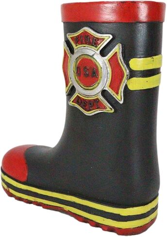 Ebros Gift Patriotic American Hero Fire Fighters Fireman Red Black and Yellow Boot Hand Painted Resin Decorative Flower Bouquet Vase Or Planter Figurine Fire Department 911 Home Decor Accent in Saudi Arabia