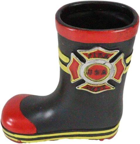 Ebros Gift Patriotic American Hero Fire Fighters Fireman Red Black and Yellow Boot Hand Painted Resin Decorative Flower Bouquet Vase Or Planter Figurine Fire Department 911 Home Decor Accent in Saudi Arabia