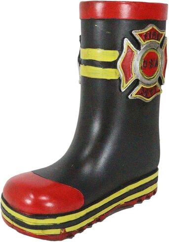 Ebros Gift Patriotic American Hero Fire Fighters Fireman Red Black and Yellow Boot Hand Painted Resin Decorative Flower Bouquet Vase Or Planter Figurine Fire Department 911 Home Decor Accent in Saudi Arabia