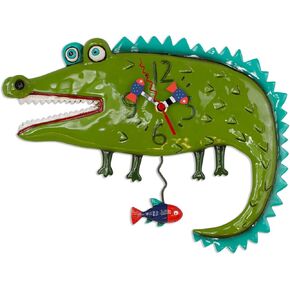 Allen Designs P1998 Swinging Pendulum Alligator Design Clock Later Gator 12.5 inches X 10.5 inches