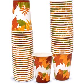 Gift Boutique 50 Thanksgiving Fall Leaves Disposable Cups 9 oz. Autumn Maple Leaf Paper Party Cup for Holiday Harvest Beverage Drinks Drinking Cup Dinner Wedding Event Supplies Decorations