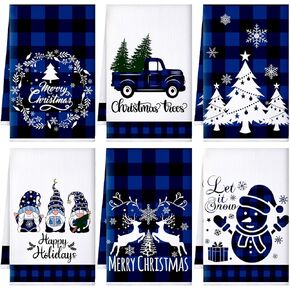 Sratte 6 Pcs Christmas Kitchen Towels Buffalo Check Plaid Dish Towels Winter Truck Hand Towels Farmhouse Tea Towels Housewarming Gifts Christmas Decoration for Kitchen Holiday Xmas (Red, Black)
