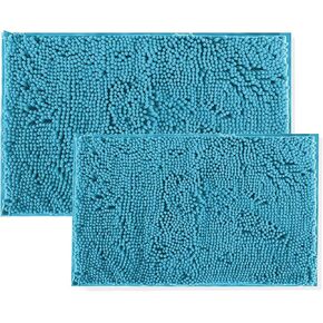 Bathroom Rug Set Bath Mats, 2 Piece Bath Mats for Bathroom Non Slip Thick Soft Chenille Bath Rug Set, Luxury Shaggy Microfiber Bath Rugs, Machine Washable, Bath Mats for Tub and Shower (Blue Teal)