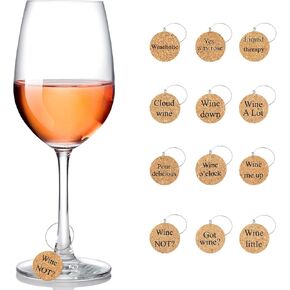 12 Pieces Wine Glass Charms Markers Drink Markers for Wine Glass Champagne Flutes Cocktails, Martinis (Wooden, 12 Pieces) in Saudi Arabia